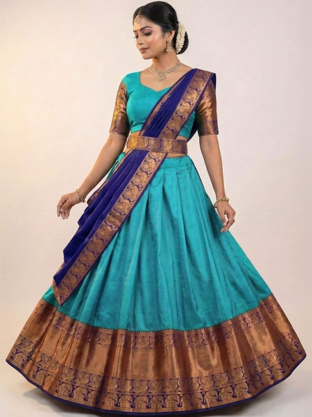 SHAVIDR ENTERPRISE Block Print Unstitched Lehenga & Blouse With Dupatta - view 1