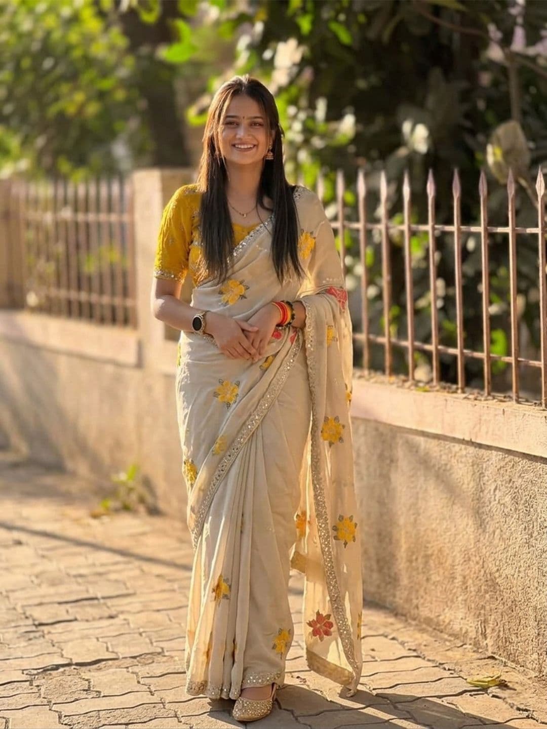 Sita Floral Sequinned Pure Georgette Saree - view 1