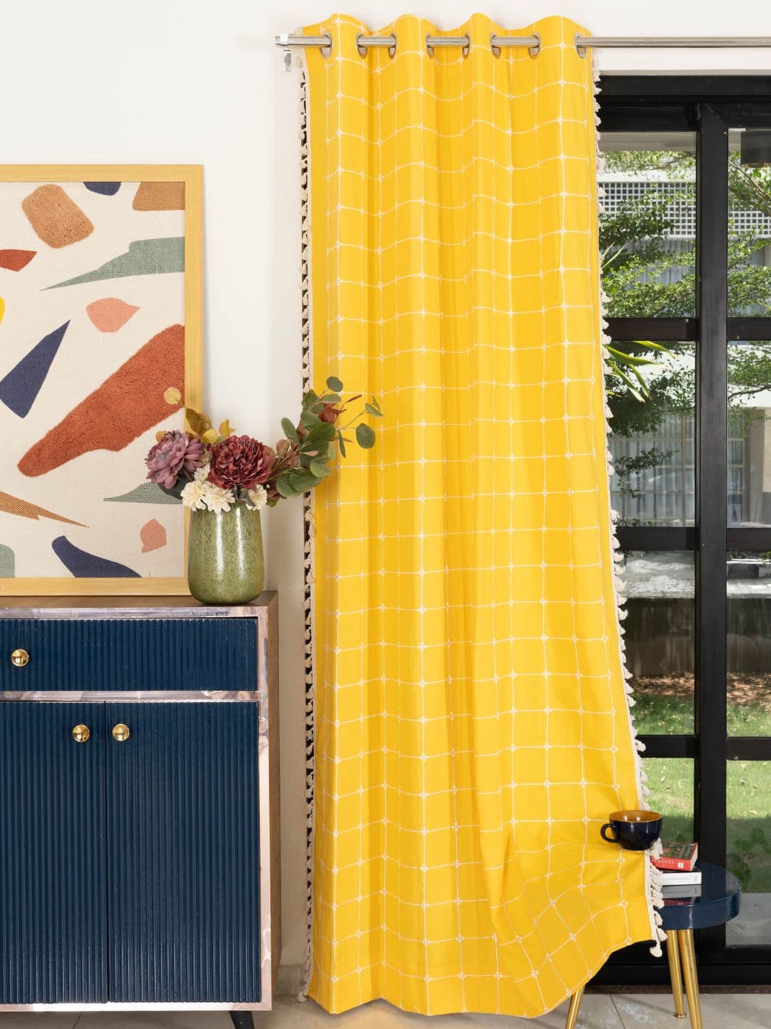 URBAN SPACE Yellow Embroidered Long Door Curtain - view 1