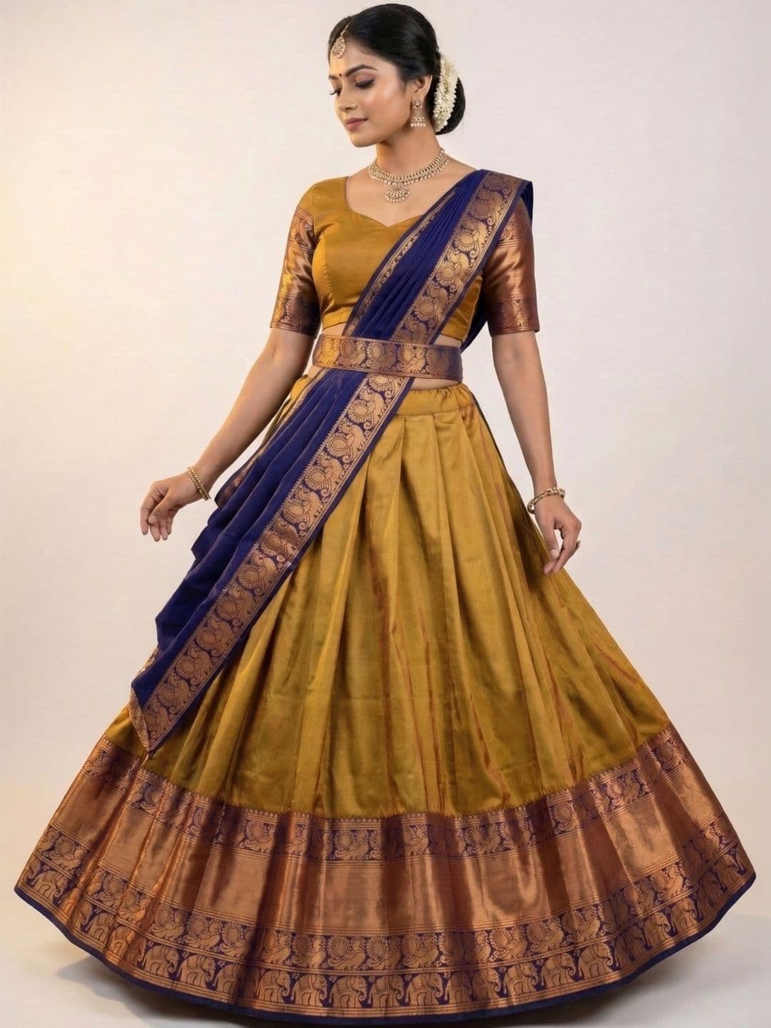 SHAVIDR ENTERPRISE Block Print Unstitched Lehenga & Blouse With Dupatta - view 1