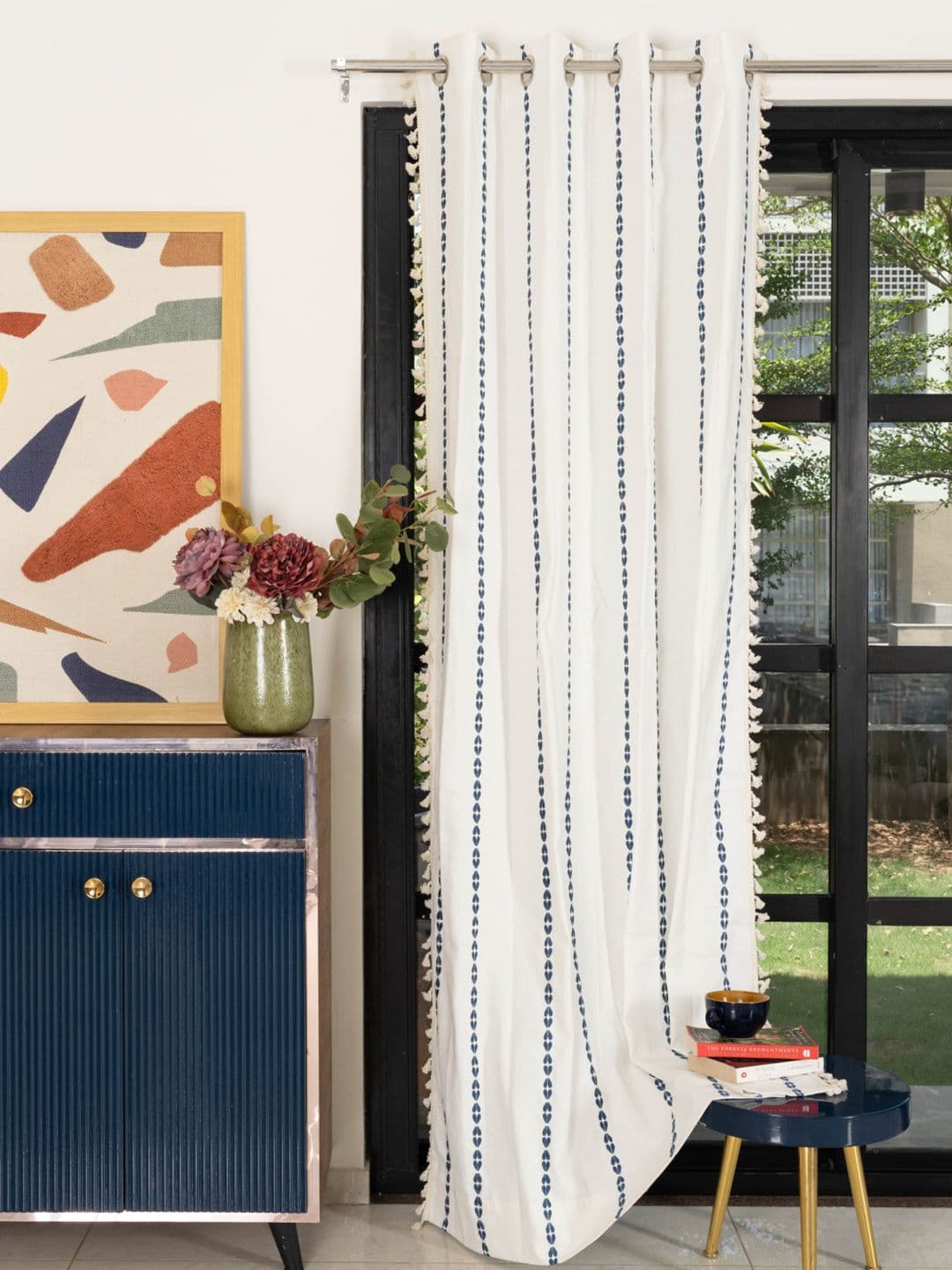 URBAN SPACE Blue & White Embroidered Door Curtain - view 1