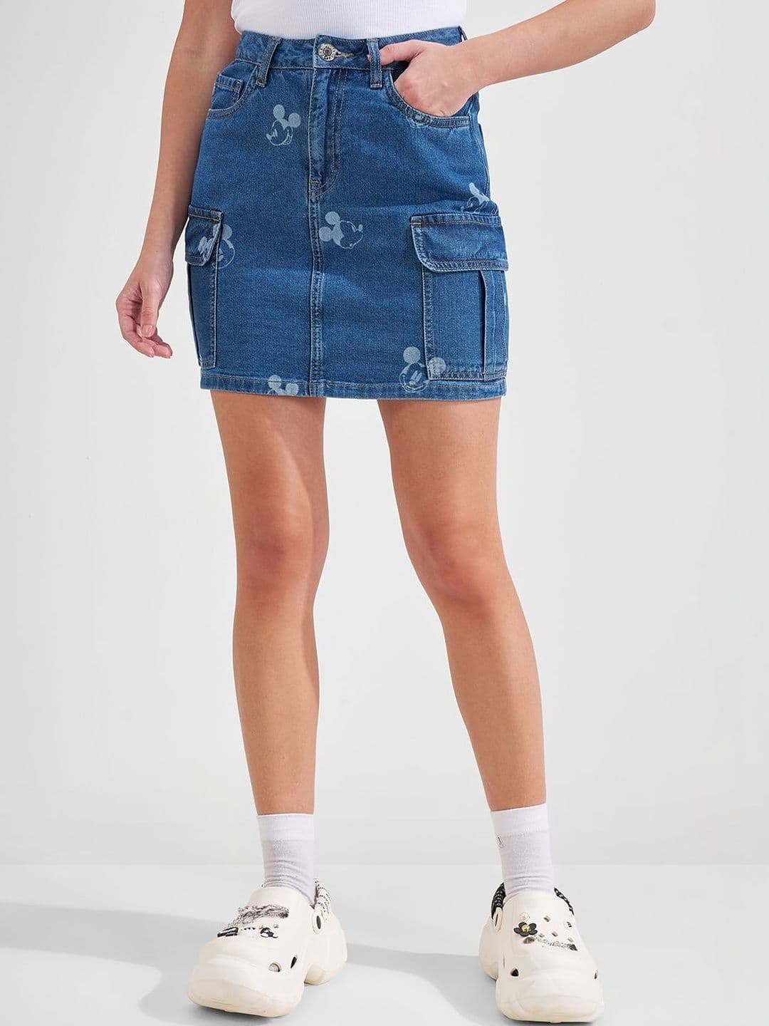 Tokyo Talkies Women Cotton Graphic Mini Straight Skirt - view 1