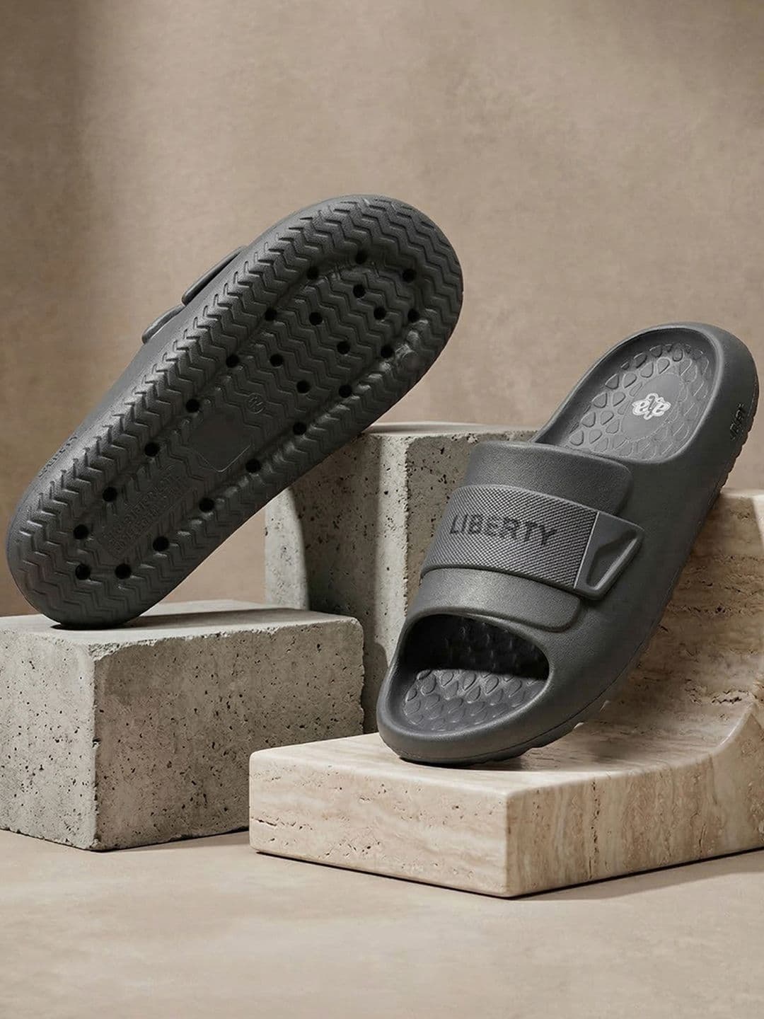 Liberty A-HA Men Black & Dark Grey EVA Moulded Footbed Slip-On Casual Slippers - view 1