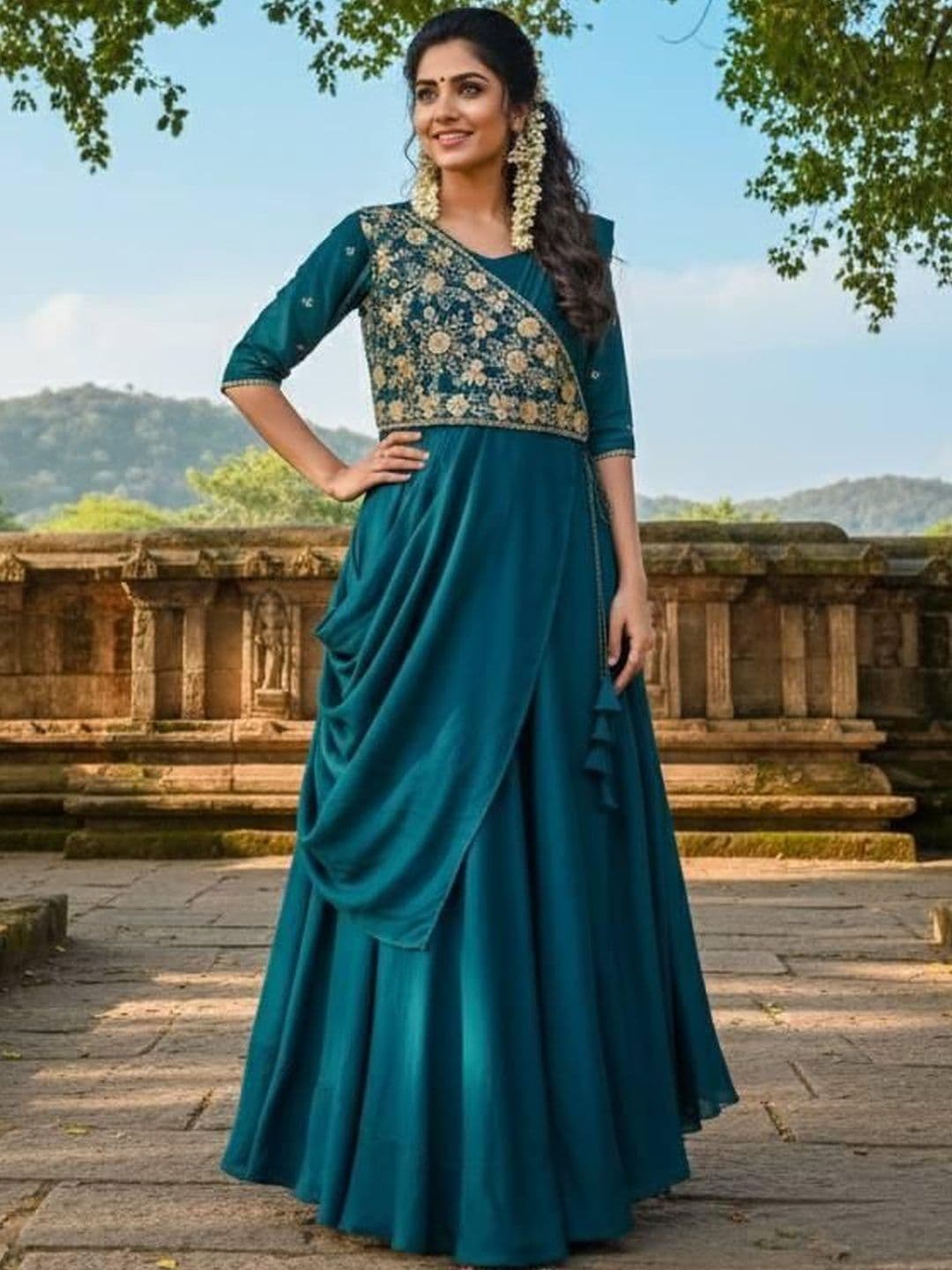 Fashion SAY Embroidered Round Neck Gown Maxi Dress - view 1