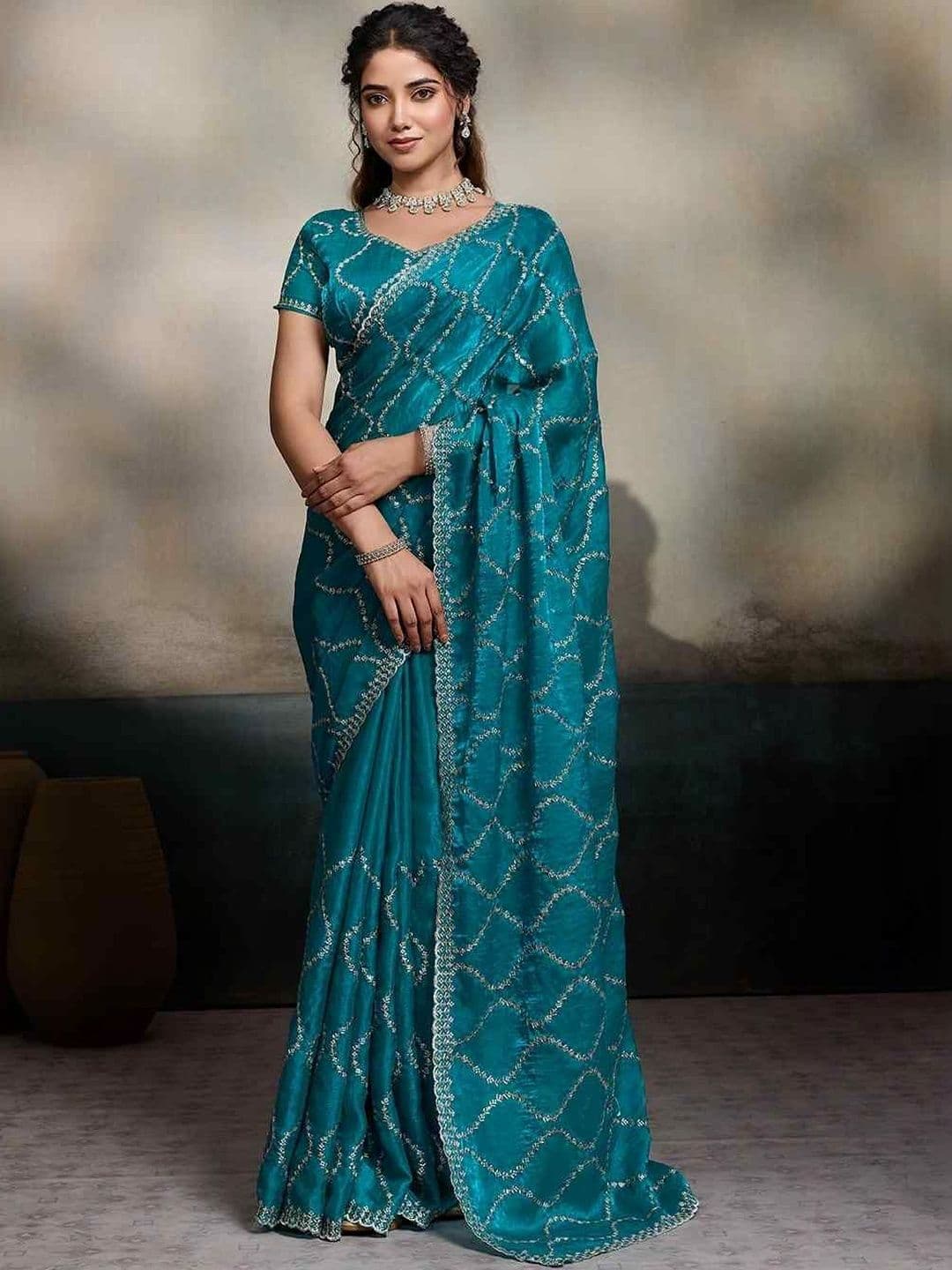 all about you Embellished Embroidered Organza Saree - view 1