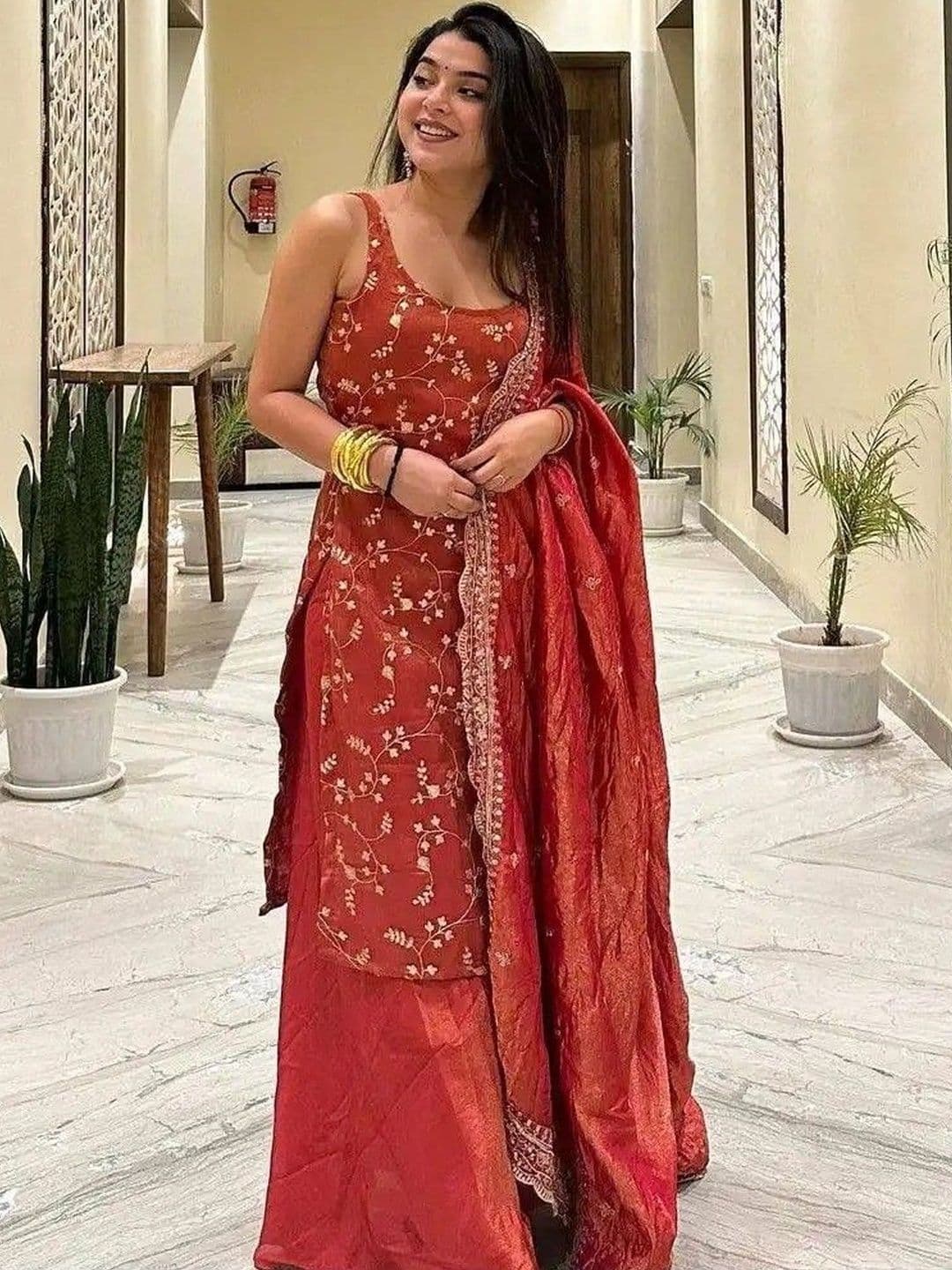 Moda Rapido Women Embroidered Regular Thread Work Kurta with Sharara & With Dupatta - view 1