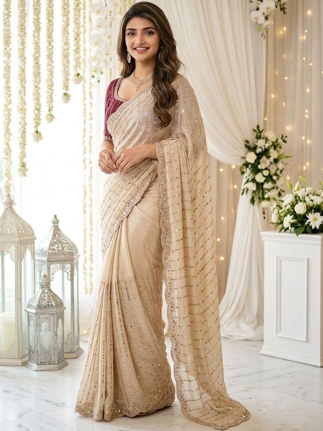 Shiv Textiles Embellished Embroidered Pure Georgette Saree - view 1