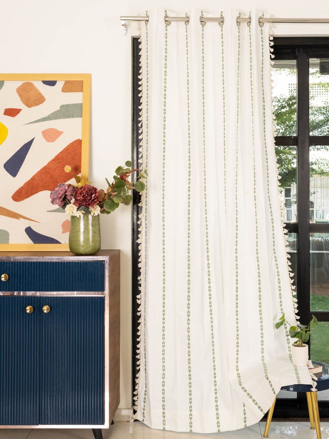 URBAN SPACE White & Green Embroidered Door Curtain - view 1