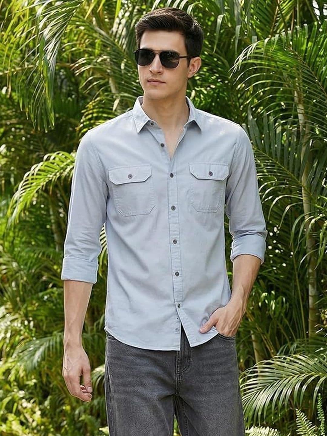 INDOPRIMO Mens Slim Fit Casual Double Flap Pockets Shirts - view 1