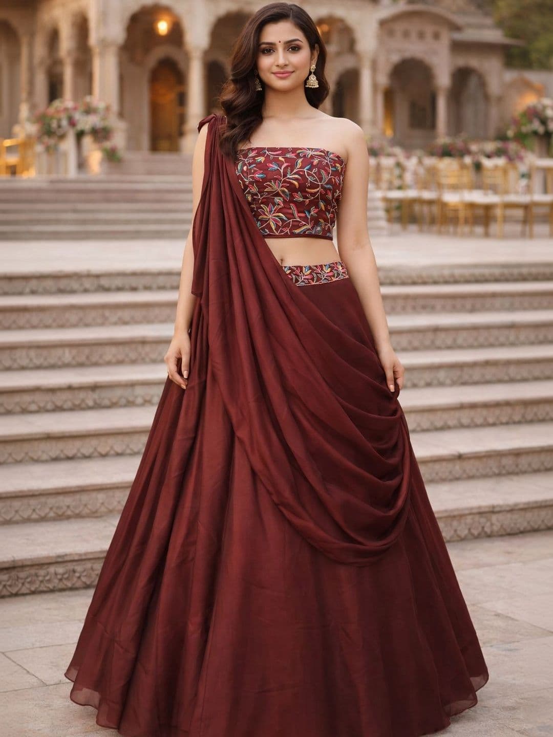 KALINI Embroidered Sequinned Ready to Wear Lehenga & Unstitched Blouse With Dupatta - view 1