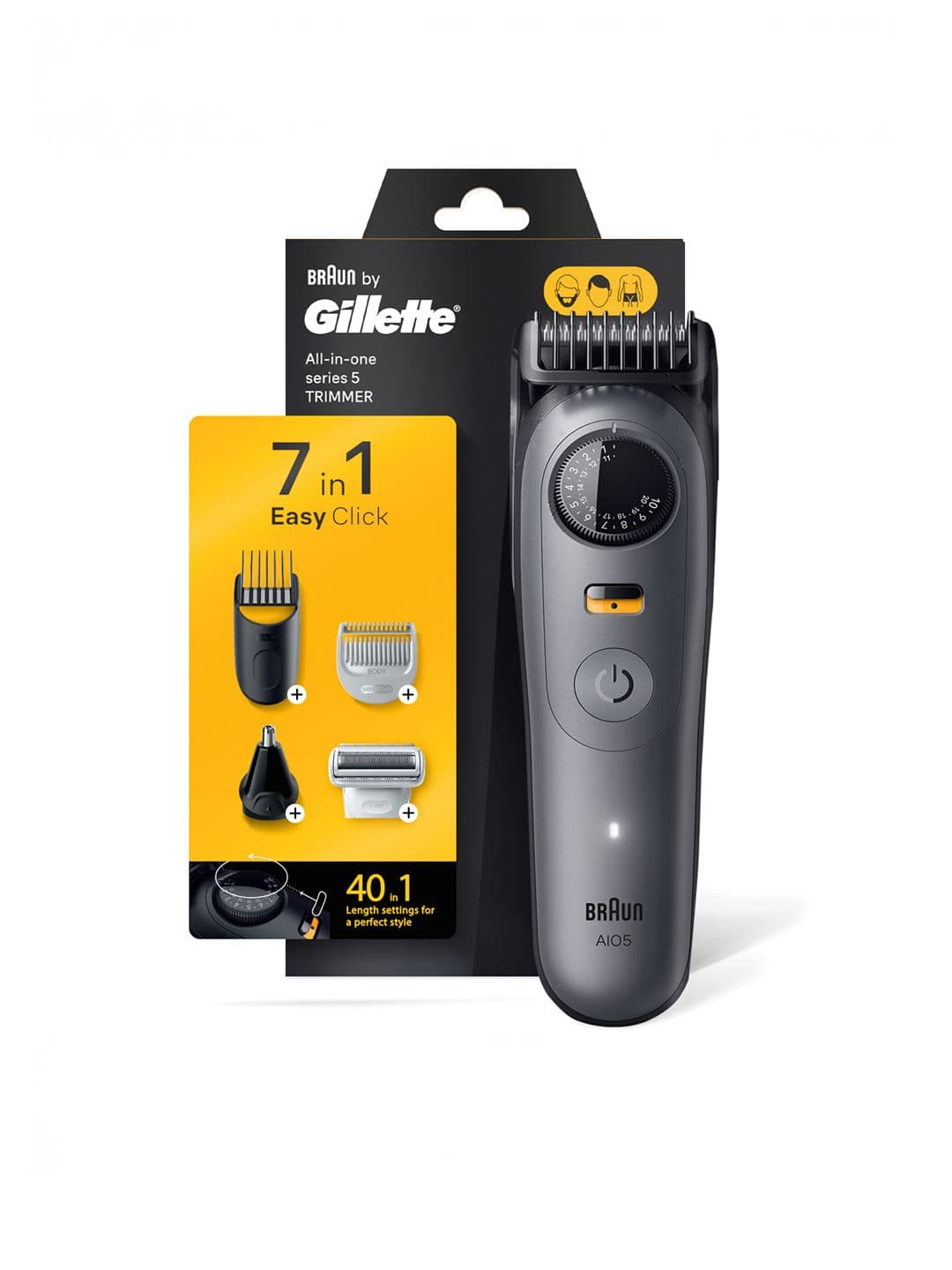 Gillette Series 5 AIO Trimmer with 7 Attachments + 40 Length Settings - Black