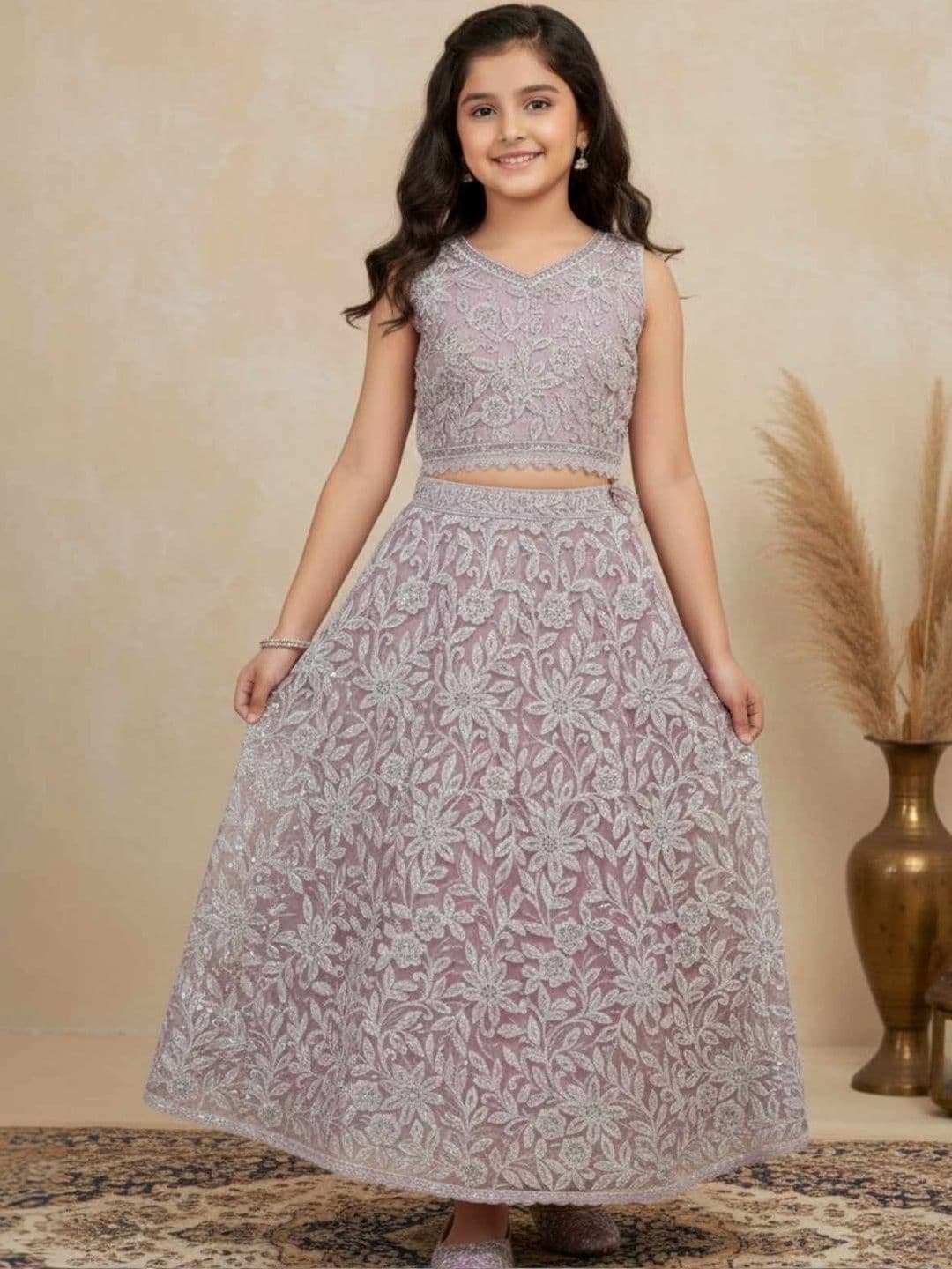 Lagorii Girls Embroidered Sequinned Ready to Wear Lehenga & Blouse With Dupatta - view 1
