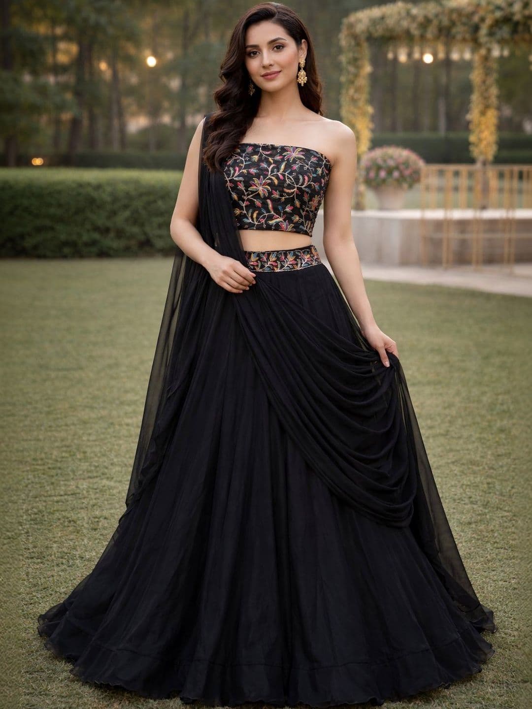 KALINI Embroidered Sequinned Ready to Wear Lehenga & Unstitched Blouse With Dupatta - view 1