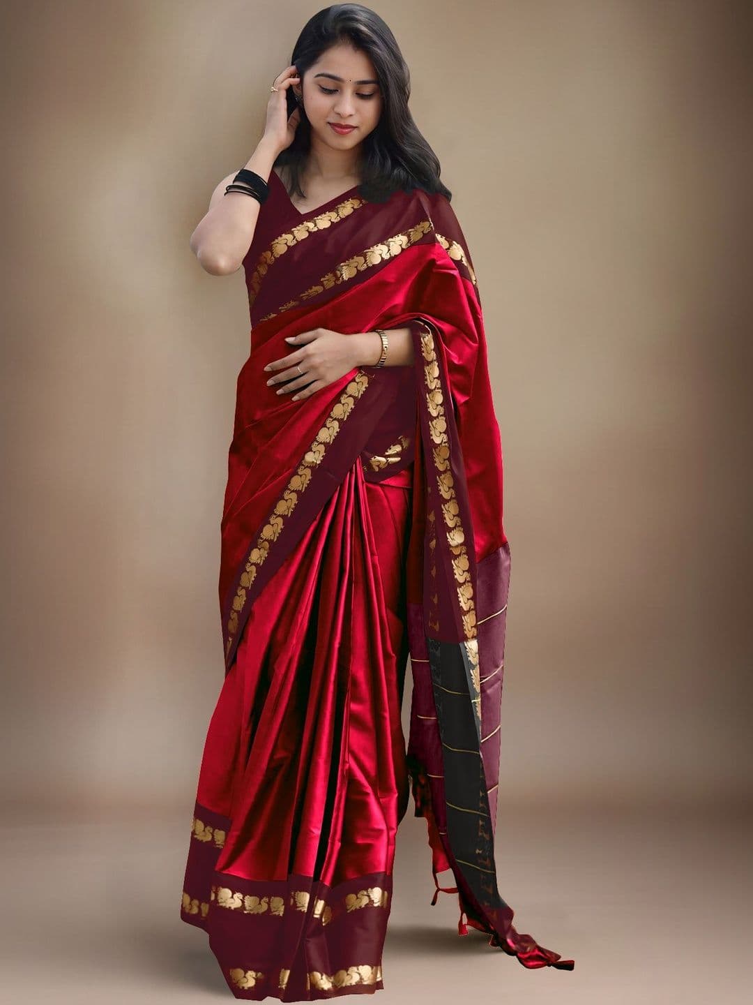 HERE&NOW Ethnic Motifs Woven Design Zari Silk Cotton Gadwal Saree - view 1