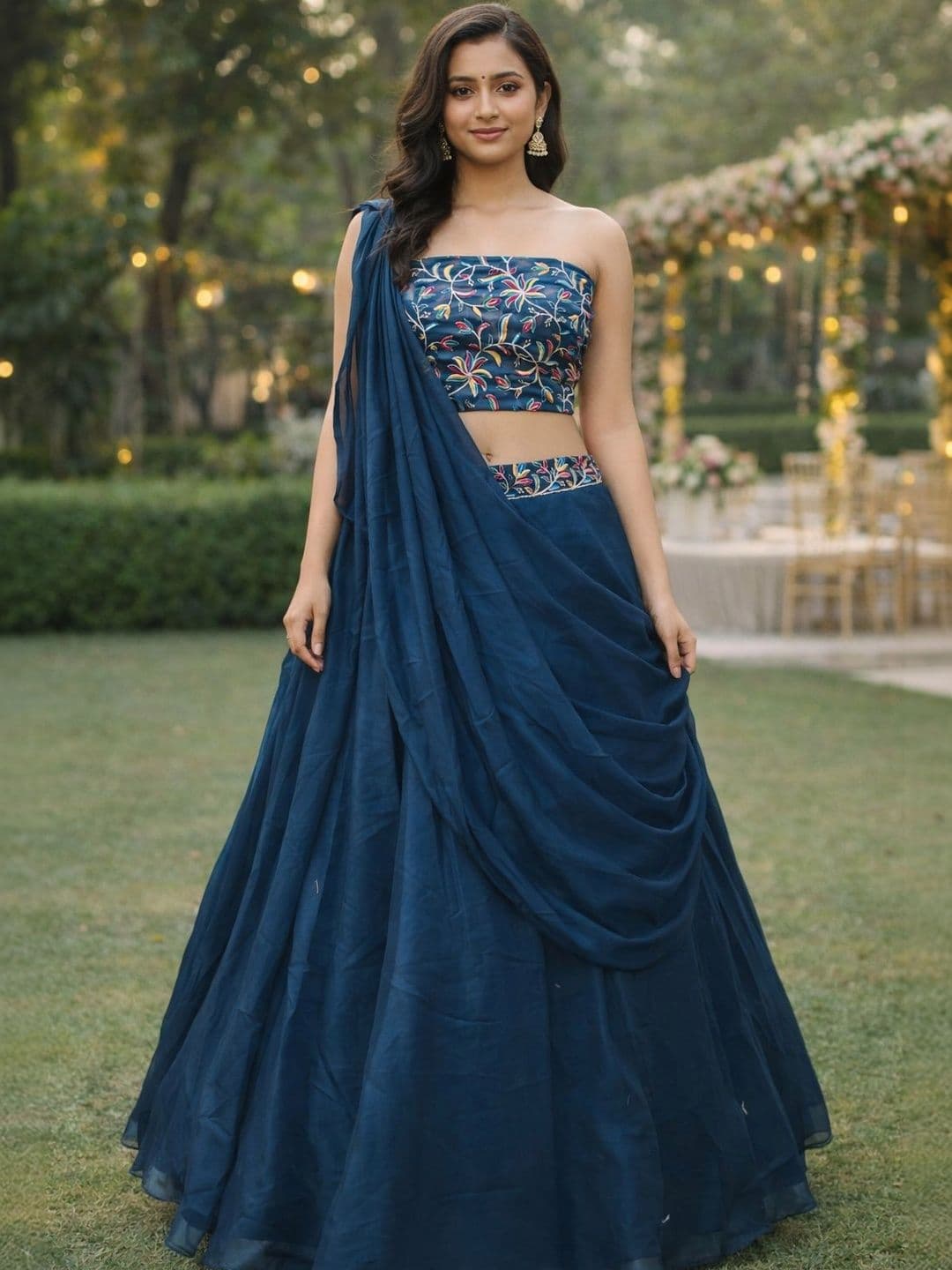 KALINI Embroidered Sequinned Ready to Wear Lehenga & Unstitched Blouse With Dupatta - view 1