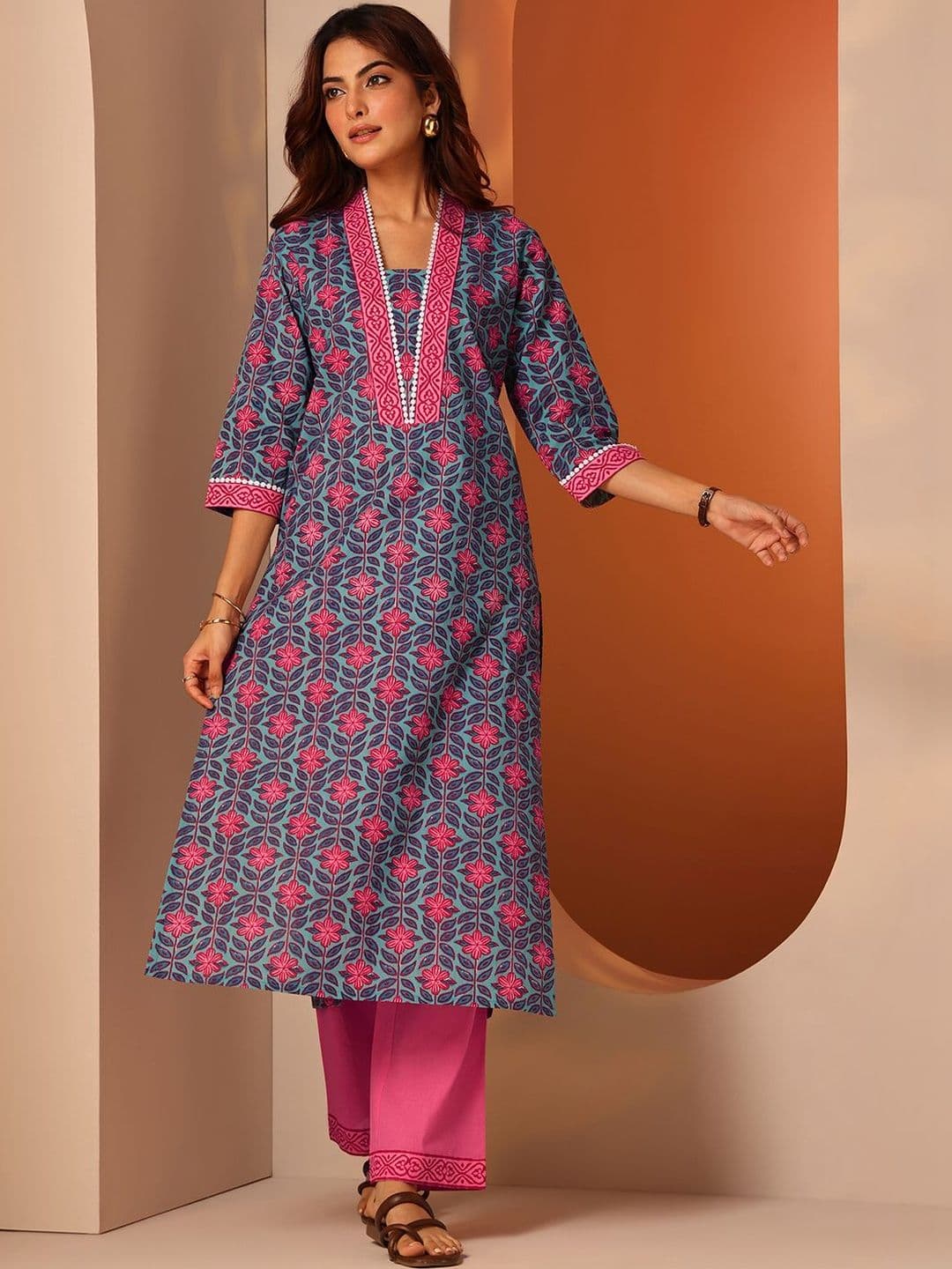 Libas Women Floral Printed Straight Cotton Kurta - view 1