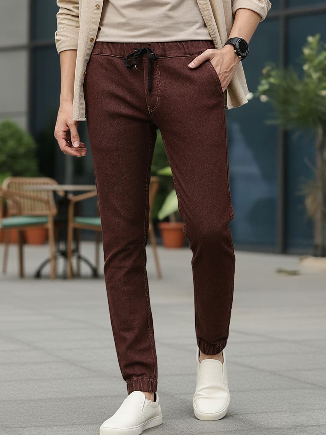 Urbano Fashion Men Brown Jogger Mid-Rise Clean Look Stretchable Jeans - view 1