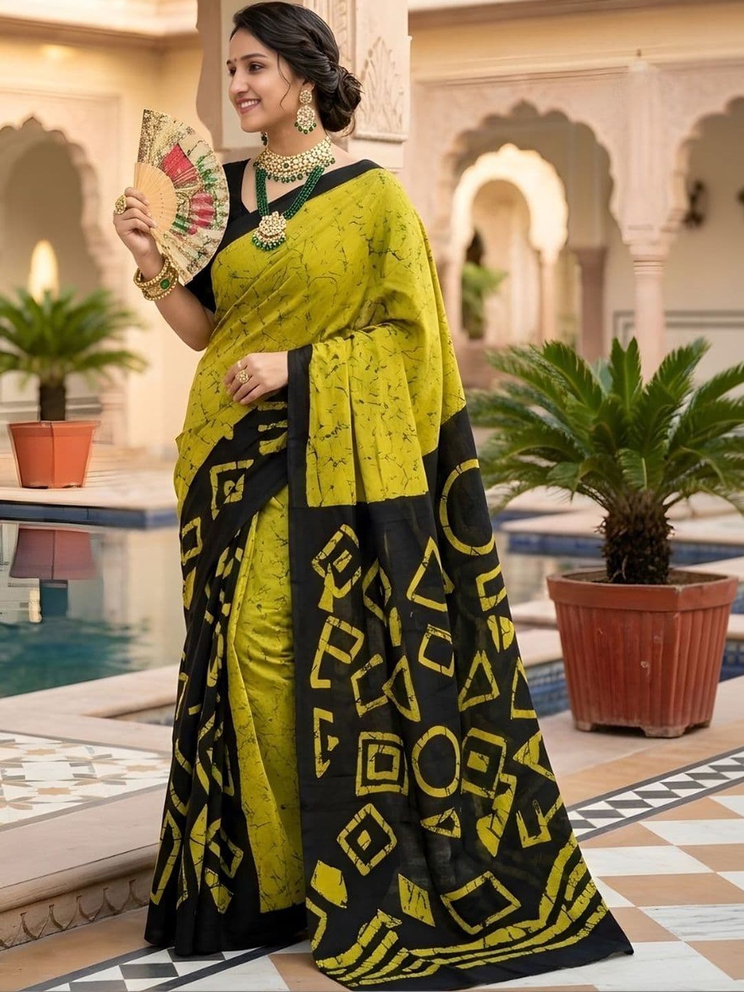 HERE&NOW Geometric Pure Cotton Bagru Sarees - view 1