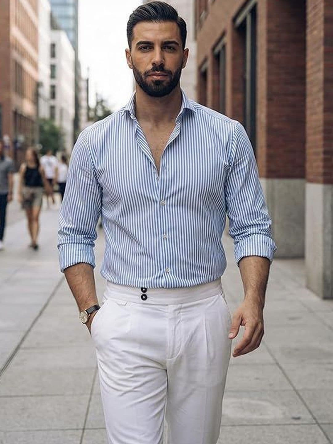 INDOPRIMO Men Cotton Blue Striped Casual Shirt - view 1