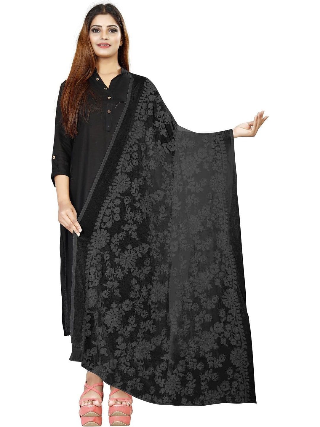 Avni N Anvi Embroidered Dupatta with Chikankari - view 1