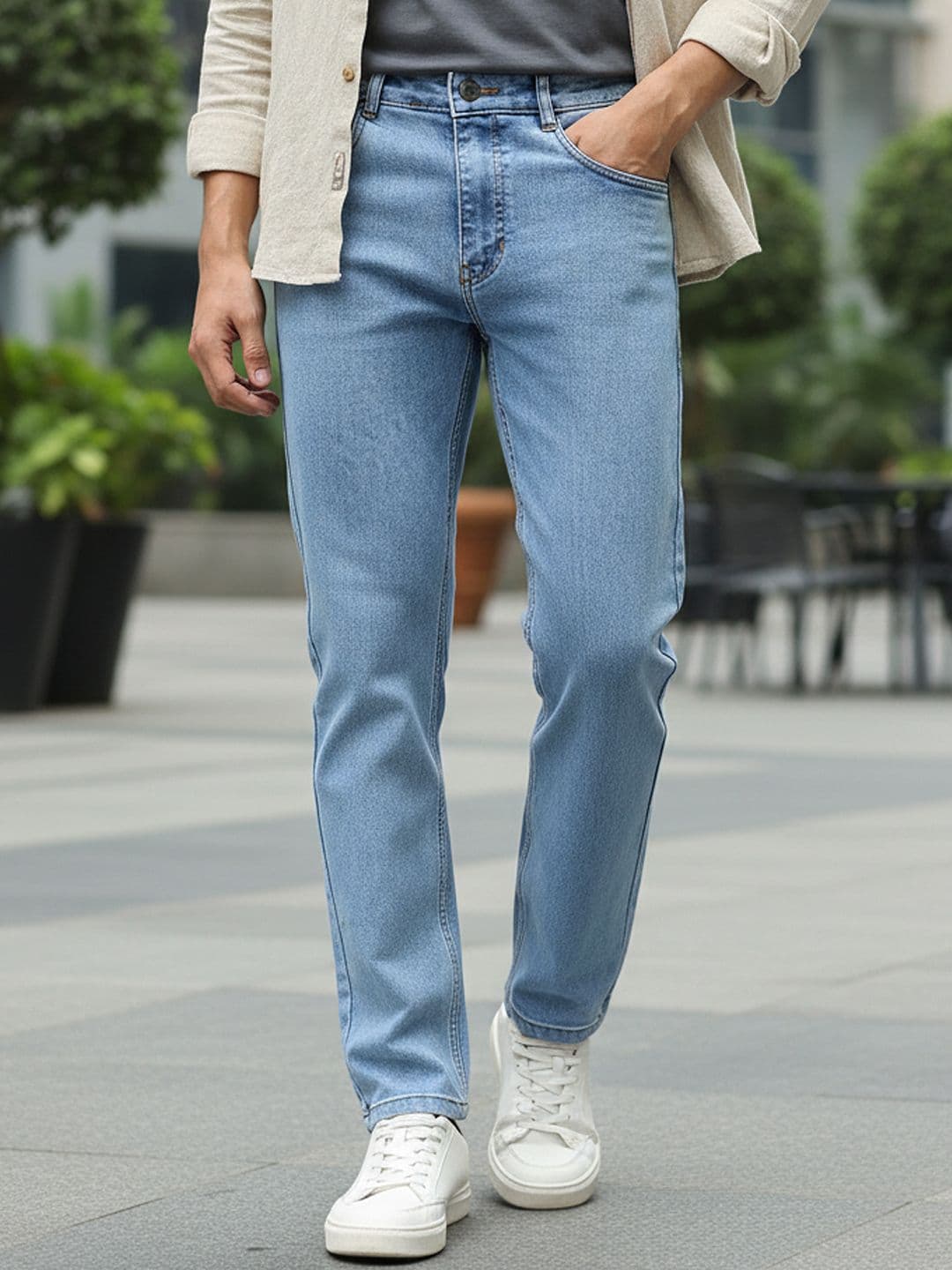Urbano Fashion Men's Ice Blue Slim Fit Washed Denim Jeans Stretchable - view 1
