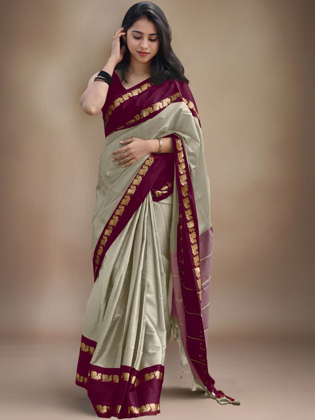 HERE&NOW Zari Silk Cotton Gadwal Saree - view 1