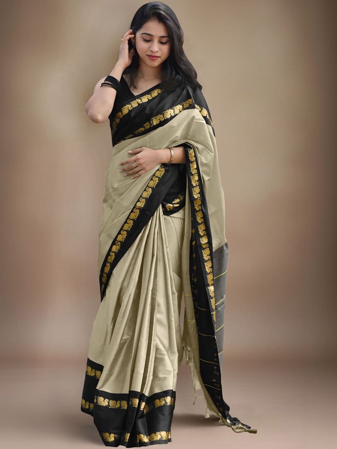 HERE&NOW Woven Design Zari Silk Cotton Gadwal Saree - view 1