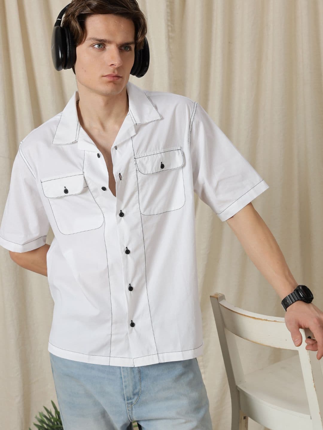 Eszett Contrasting Thread Cotton Short Sleeves Shirt - view 1