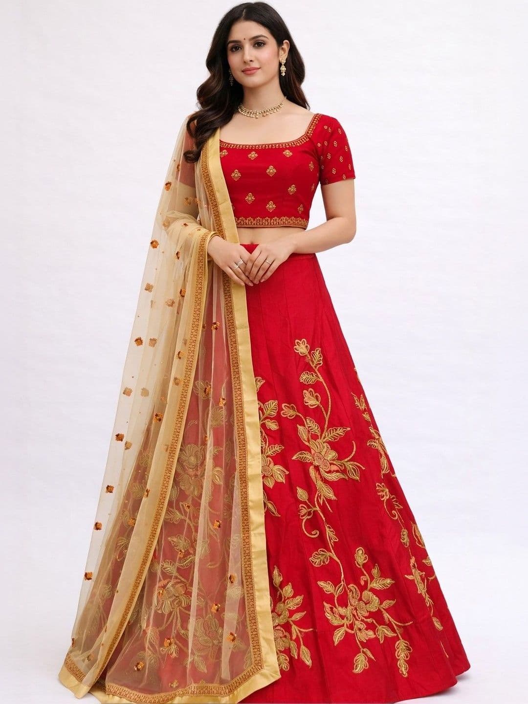 Desibutik Zardozi Semi-Stitched Lehenga & Unstitched Blouse With Dupatta - view 1