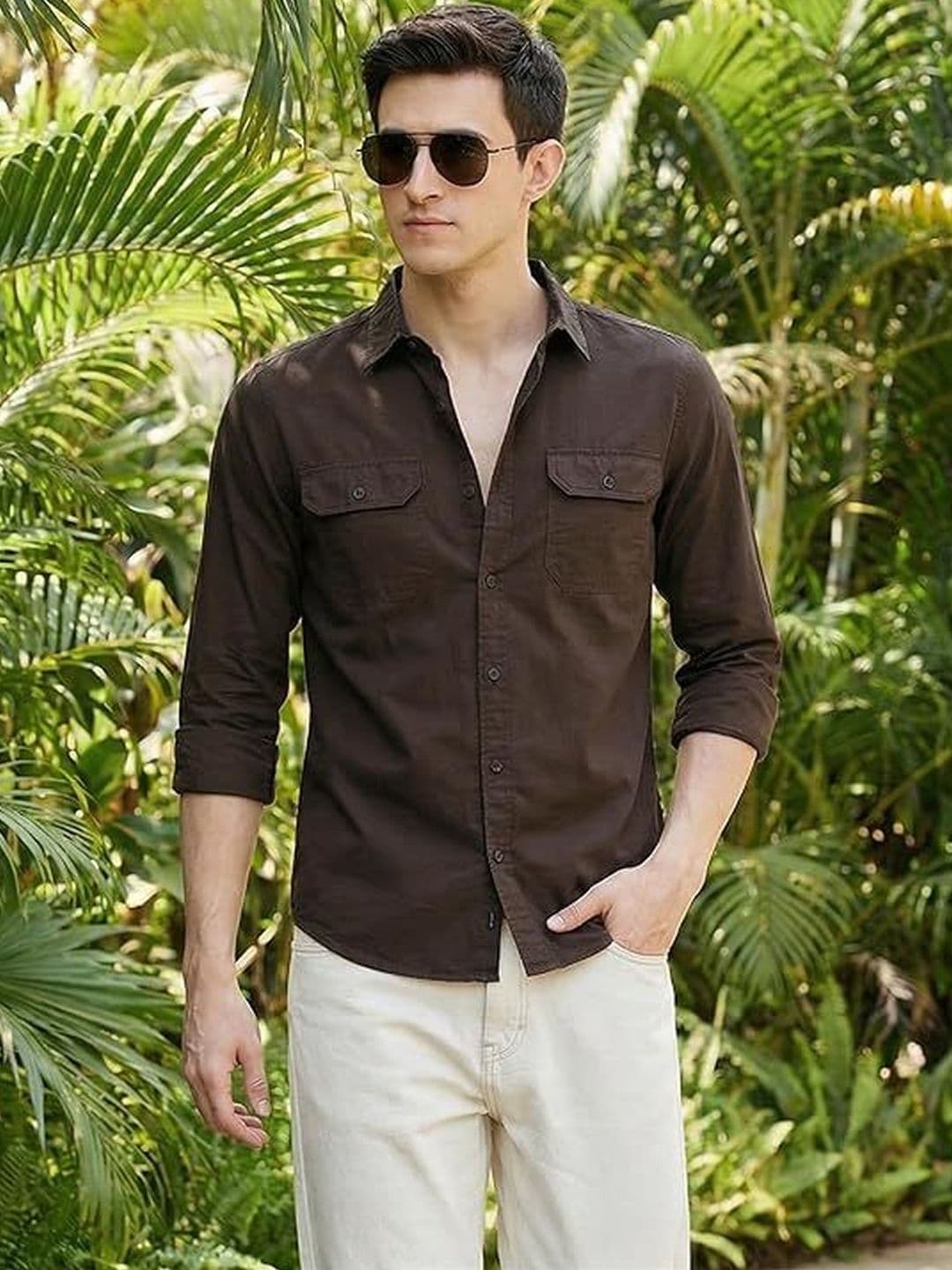 INDOPRIMO Mens Slim Fit Casual Double Flap Pockets Shirts - view 1