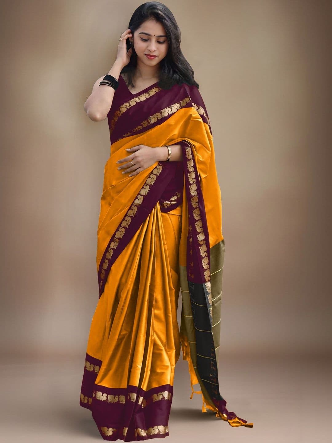 HERE&NOW Woven Design Zari Silk Cotton Gadwal Saree - view 1