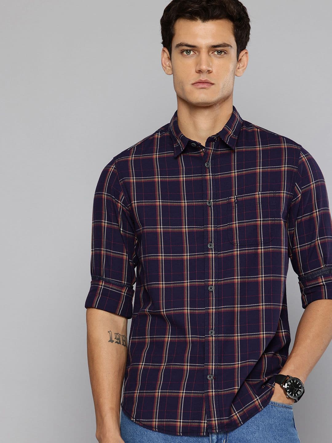 Indian Terrain Pure Cotton Chiseled Fit Checked Casual Shirt - view 1