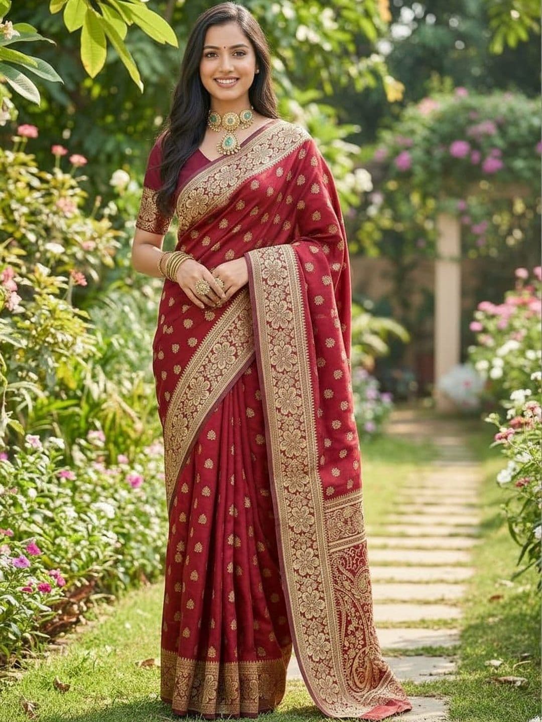 SZN Woven Design Zari Silk Blend Handloom Kanjeevaram Saree - view 1