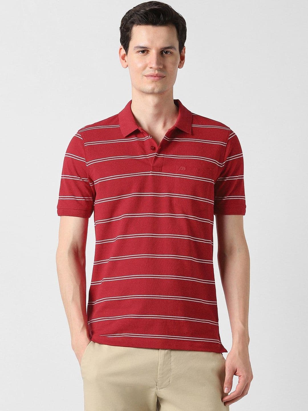 Peter England Casuals Men Red Stripe Polo Neck Tshirts - view 1