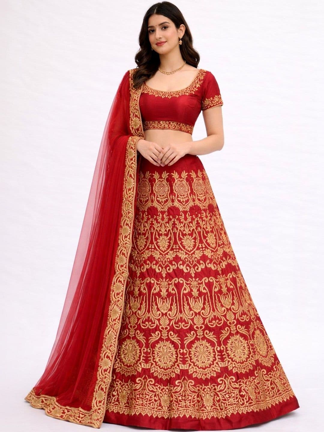 Desibutik Semi-Stitched Lehenga & Unstitched Blouse With Dupatta - view 1