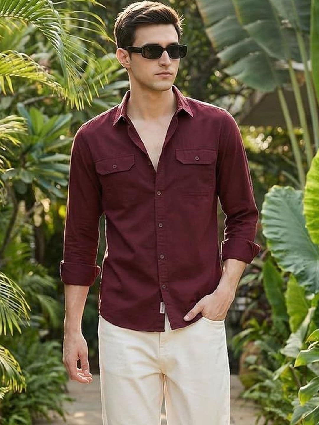 INDOPRIMO Mens Slim Fit Casual Double Flap Pockets Shirts - view 1
