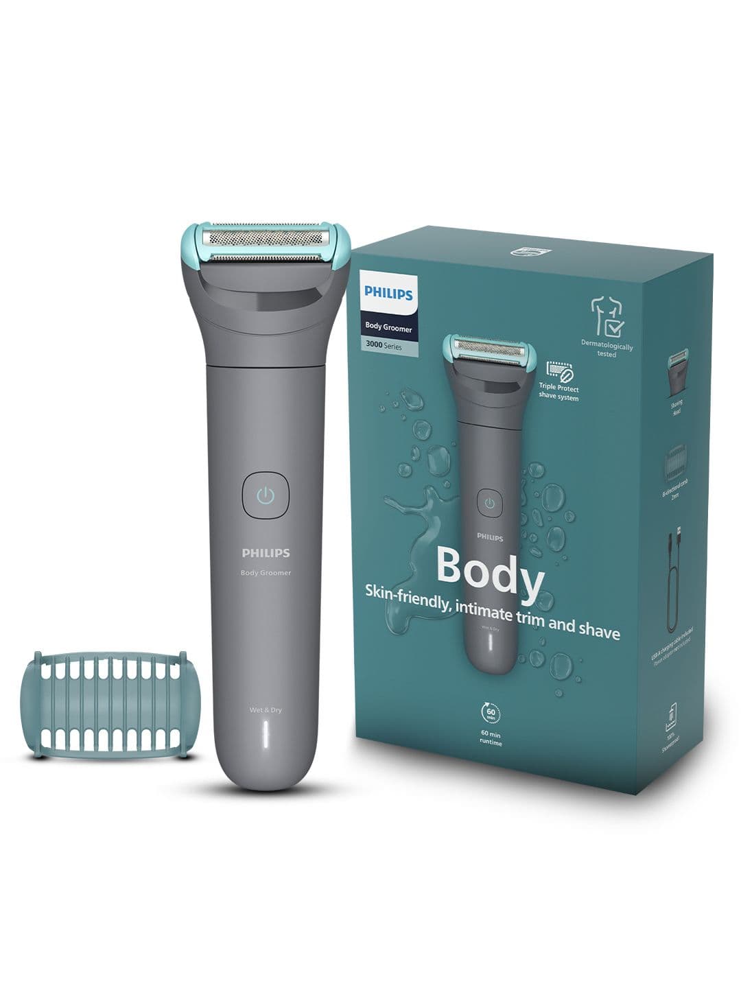 Philips BG3470/15 Men SkinSafe Grooming Body Trimmer for Back-Body & Private Parts - Grey