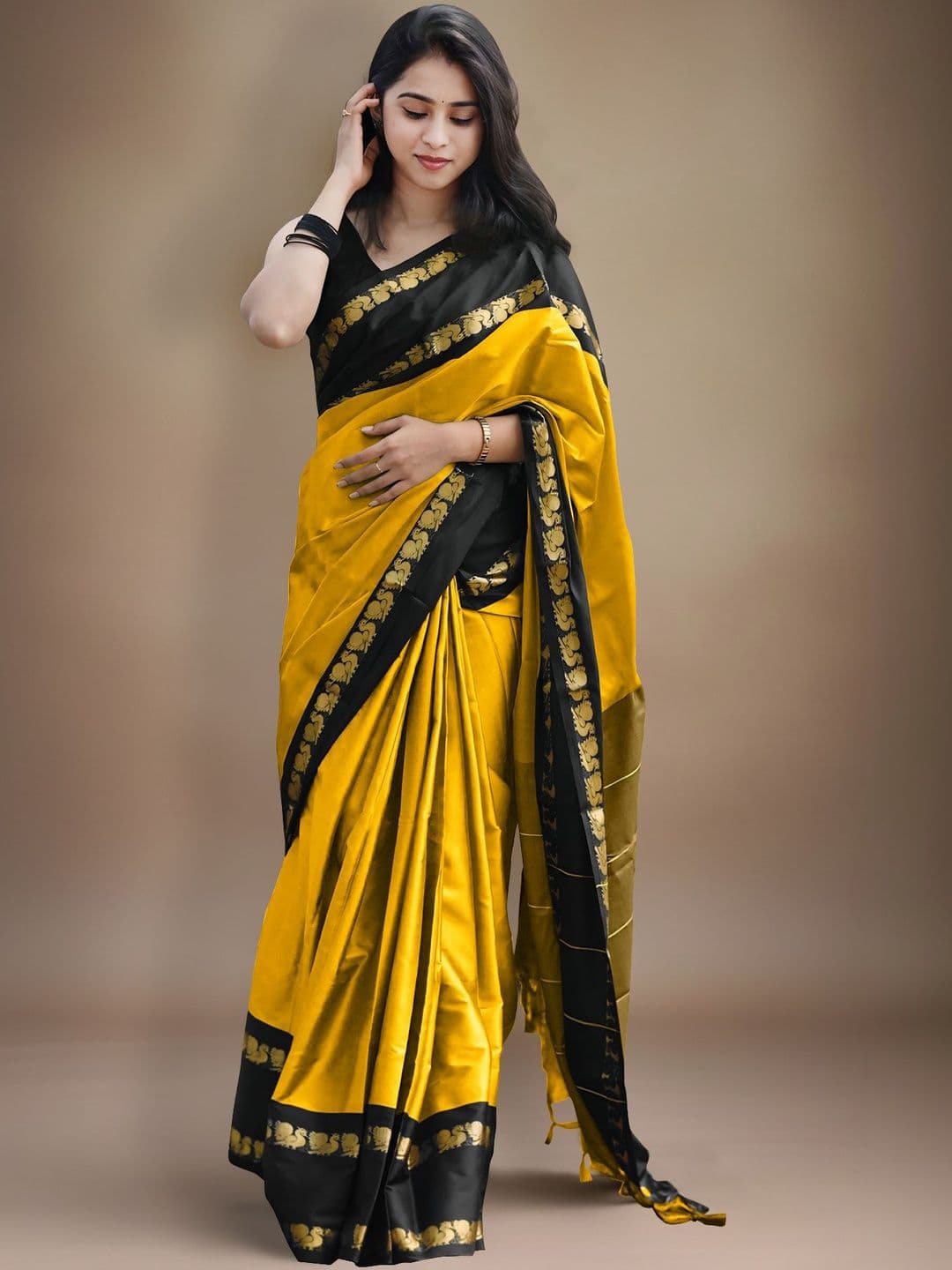 HERE&NOW Ethnic Motifs Woven Design Zari Silk Cotton Gadwal Saree - view 1