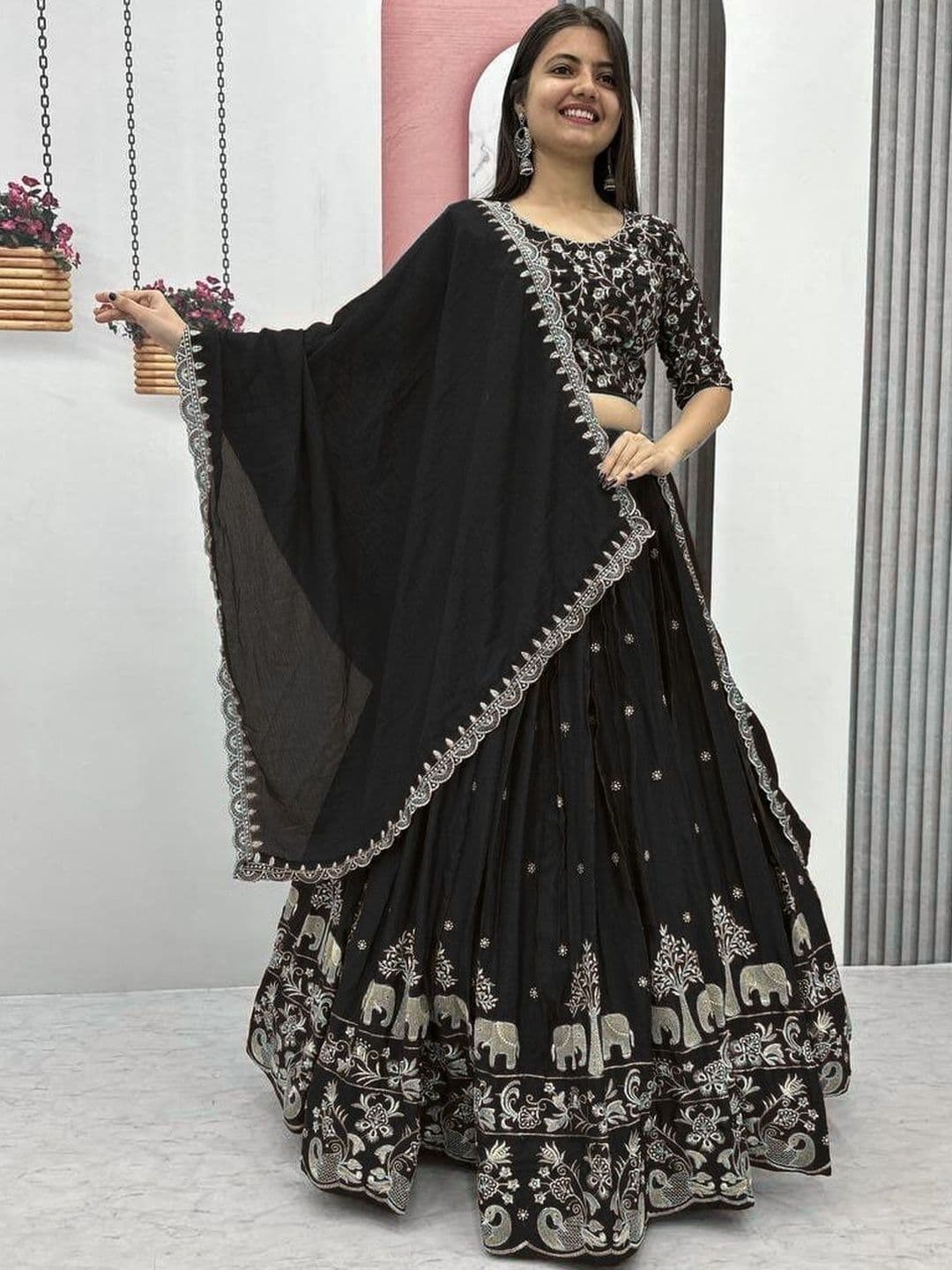 PEDR TRENDS Embroidered Semi-Stitched Lehenga & Unstitched Blouse With Dupatta - view 1