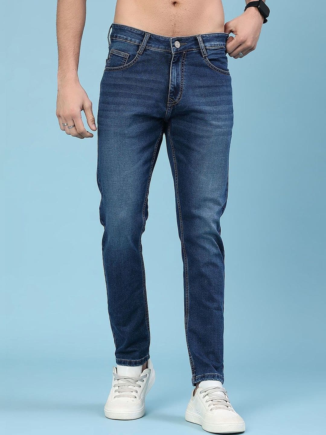 V-Mart Men Skinny Fit Mid-Rise Light Fade Stretchable Jeans - view 1