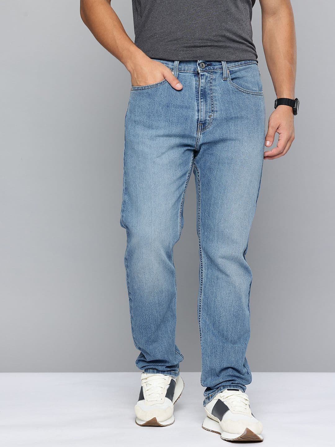 Levis Men 505 Straight Fit Mid-Rise Heavy Fade Stretchable Jeans - view 1
