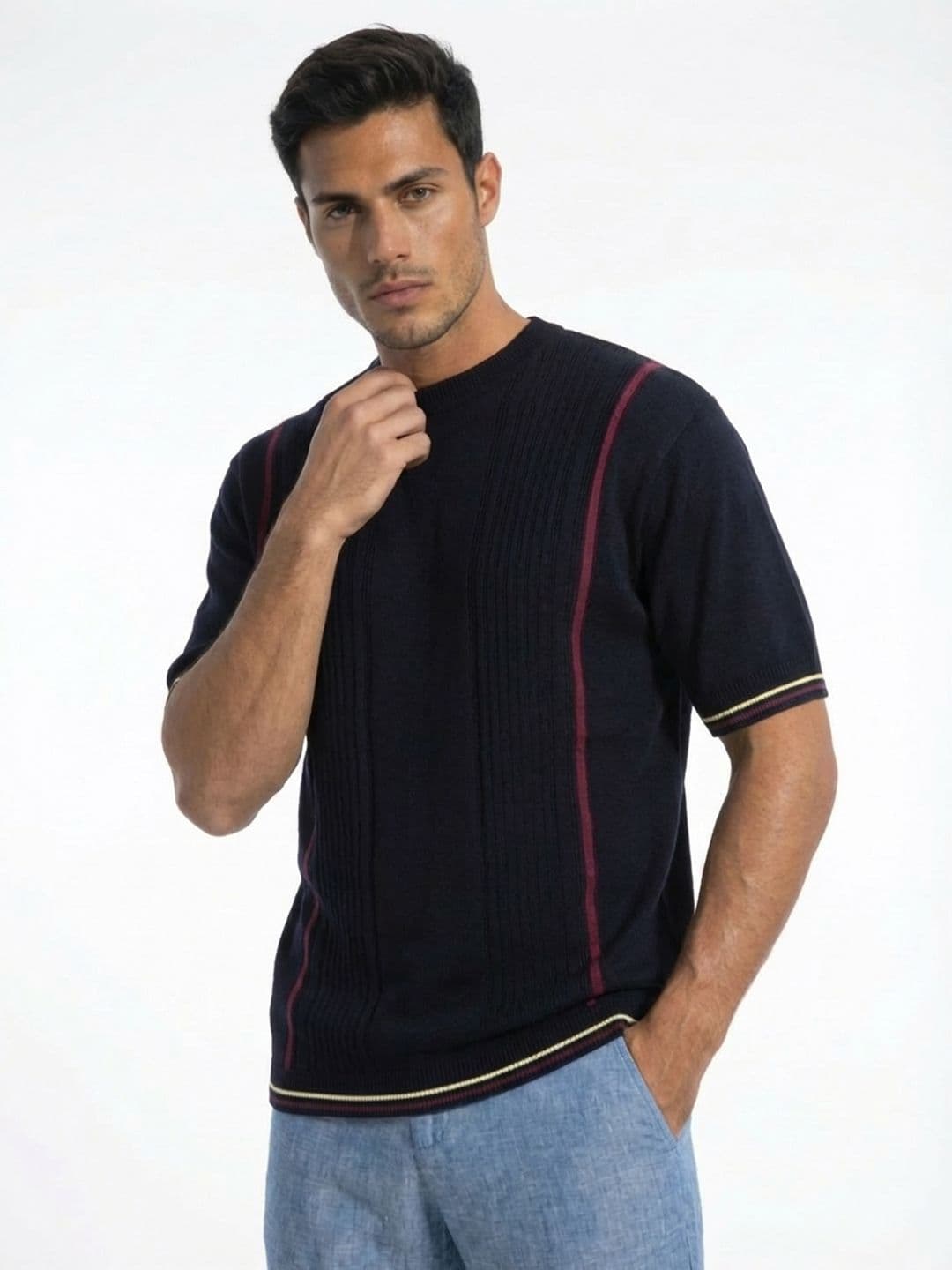glitchez Round Neck Knitted Fine Knit T-shirt - view 1