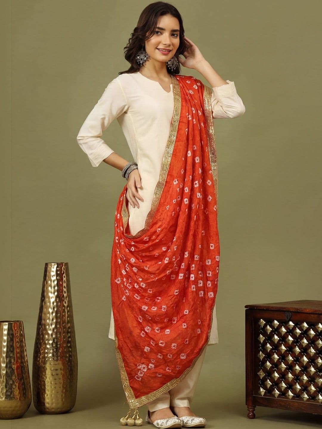 Clora Creation Dyed Bandhani Dupatta with Gotta Patti - view 1