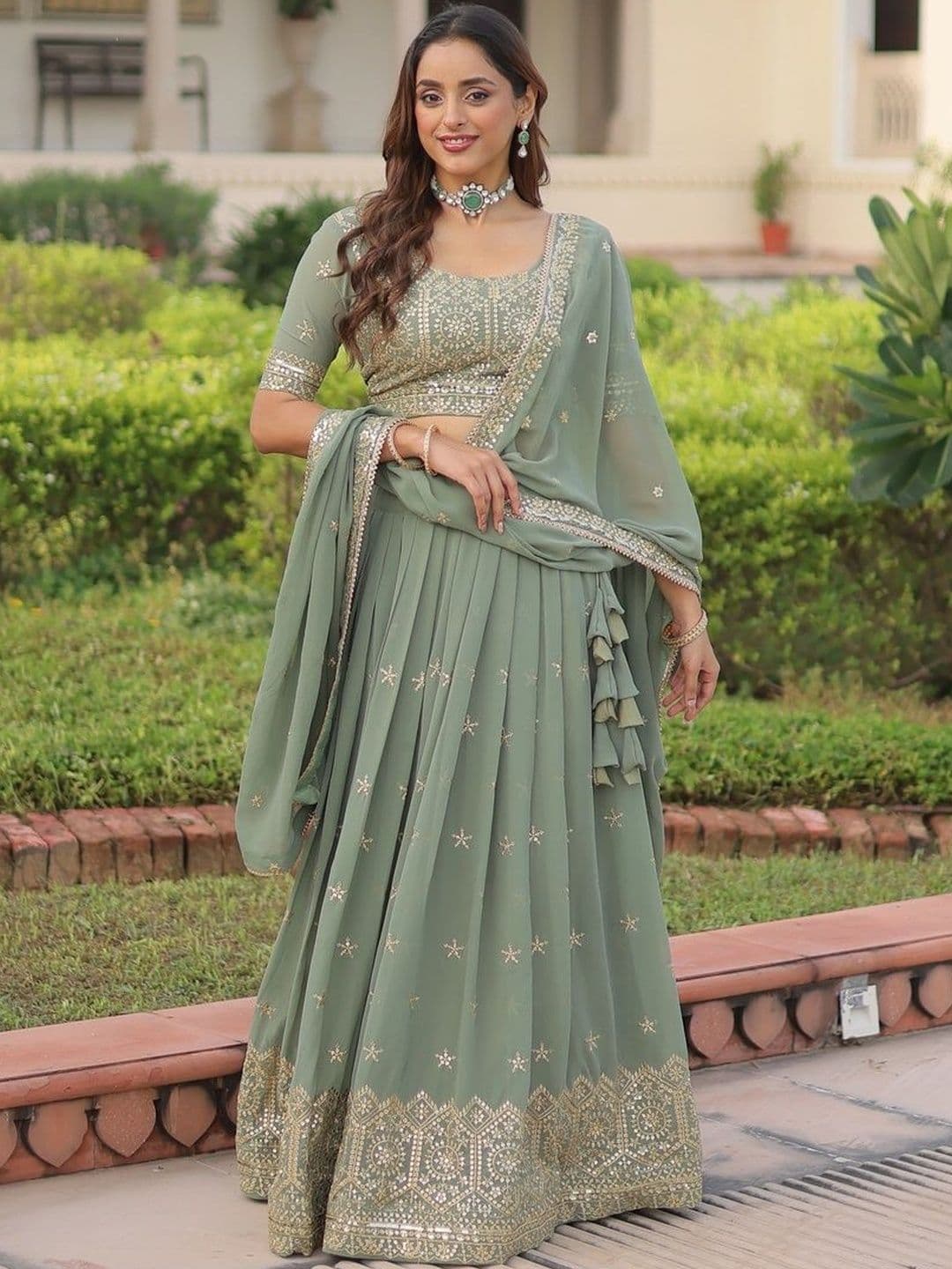 Vadanya Embroidered Semi-Stitched Lehenga & Unstitched Blouse With Dupatta - view 1