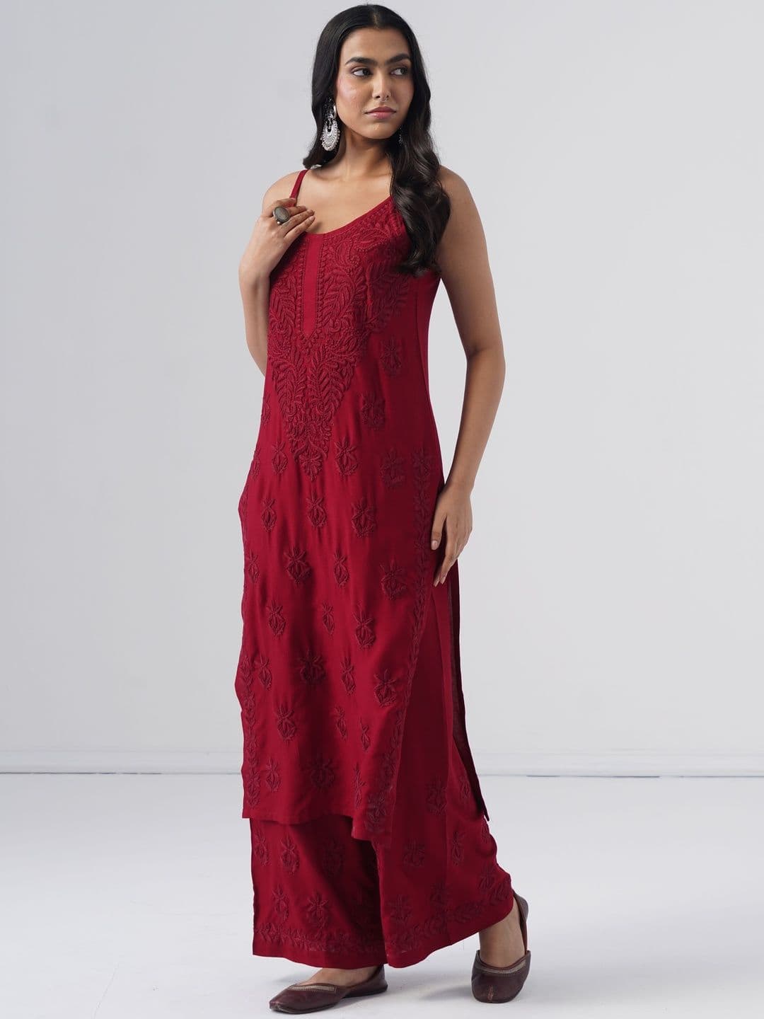 SAZRIKA Women Embroidered Regular Chikankari Kurta with Palazzos - view 1