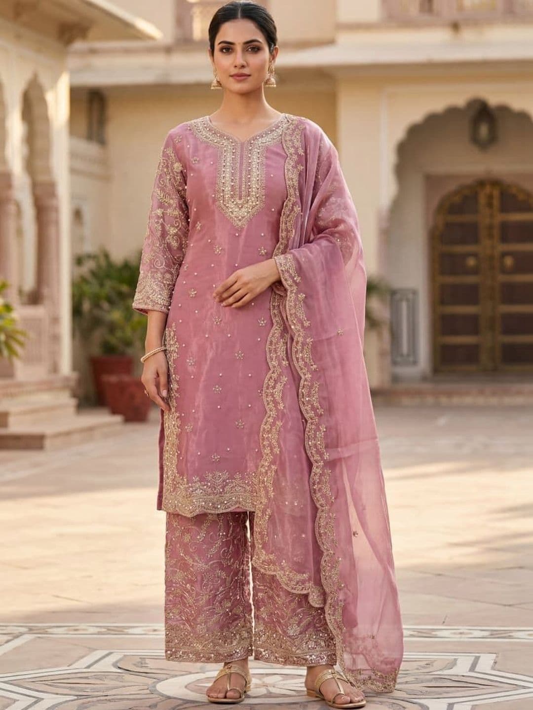 Varsha Fashion Women Embroidered Regular Kurta with Palazzos & With Dupatta - view 1