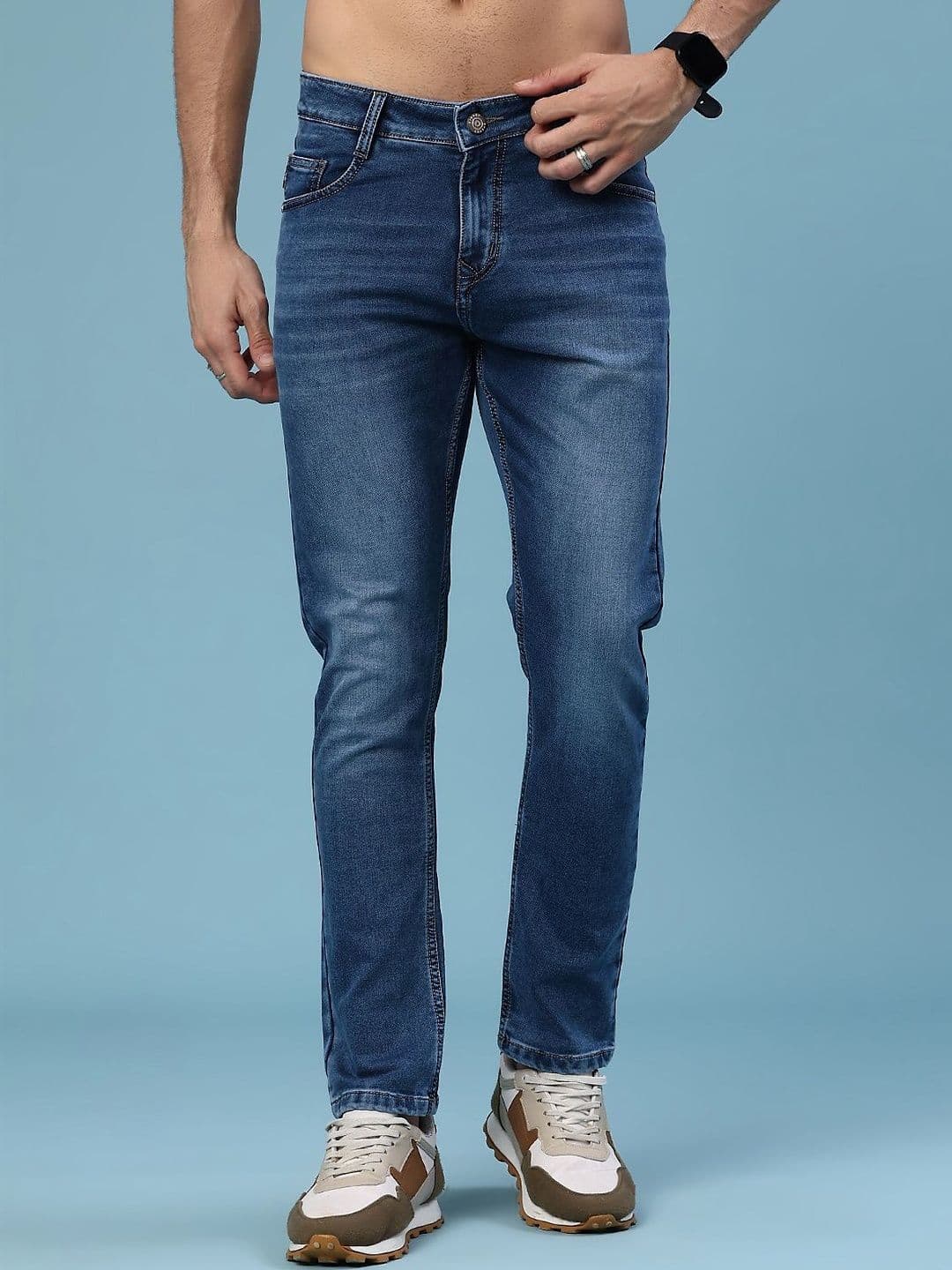 V-Mart Men Skinny Fit Mid-Rise Light Fade Stretchable Jeans - view 1