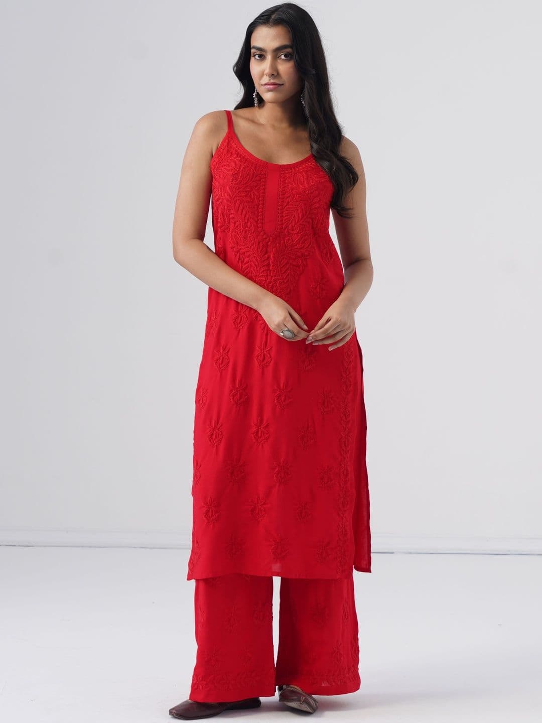 SAZRIKA Women Embroidered Regular Chikankari Kurta with Palazzos - view 1