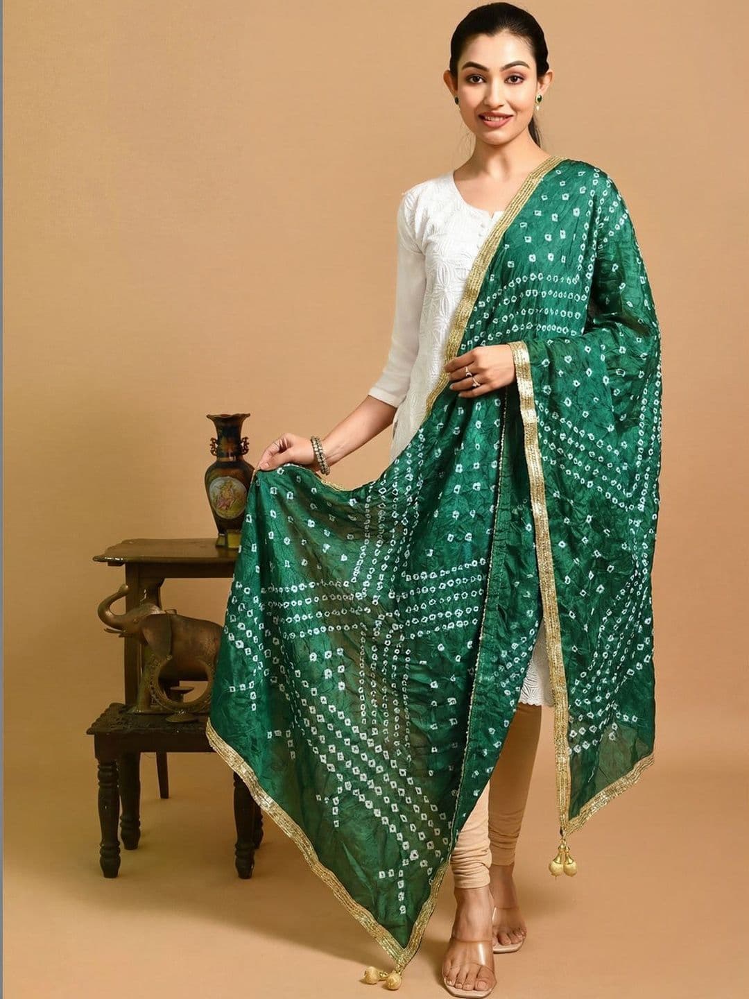 Clora Creation Dyed Bandhani Dupatta with Gotta Patti - view 1