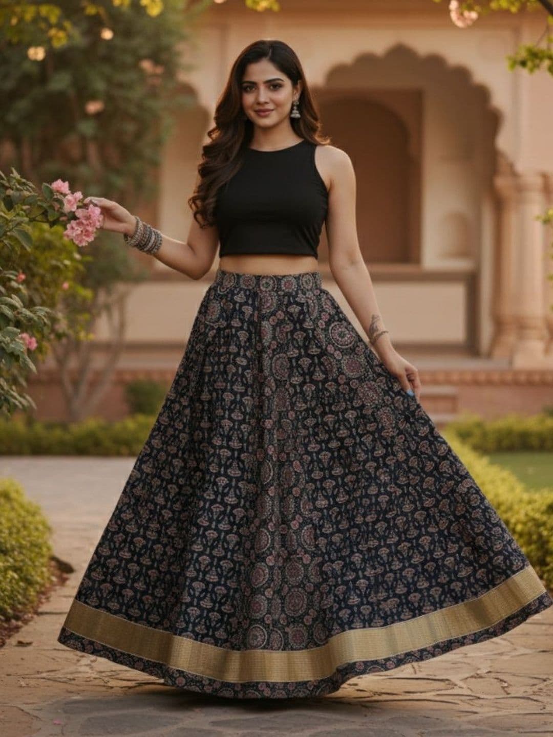 GENZILOOKS Women Geometric Maxi Flared Skirt - view 1